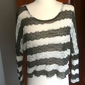 CRYSTAL K Knit Striped Semi Sheer Top